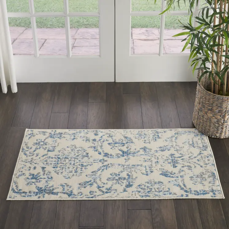 2' X 4' Cream Damask Power Loom Area Rug