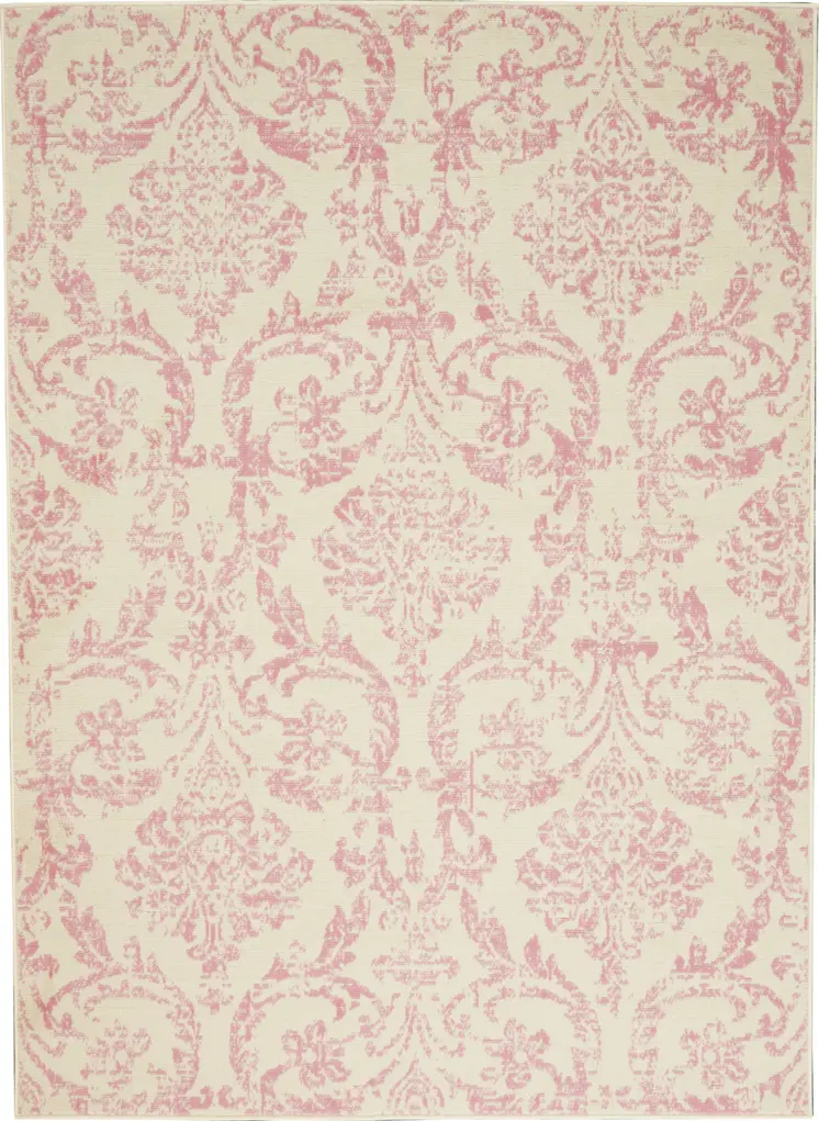 6' X 9' Beige and Pink Floral Power Loom Non Skid Area Rug