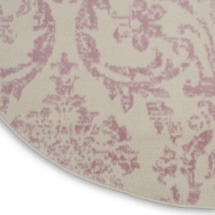 5' Cream Round Damask Power Loom Area Rug
