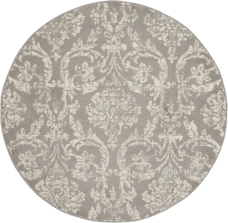 5' Gray Round Damask Power Loom Area Rug