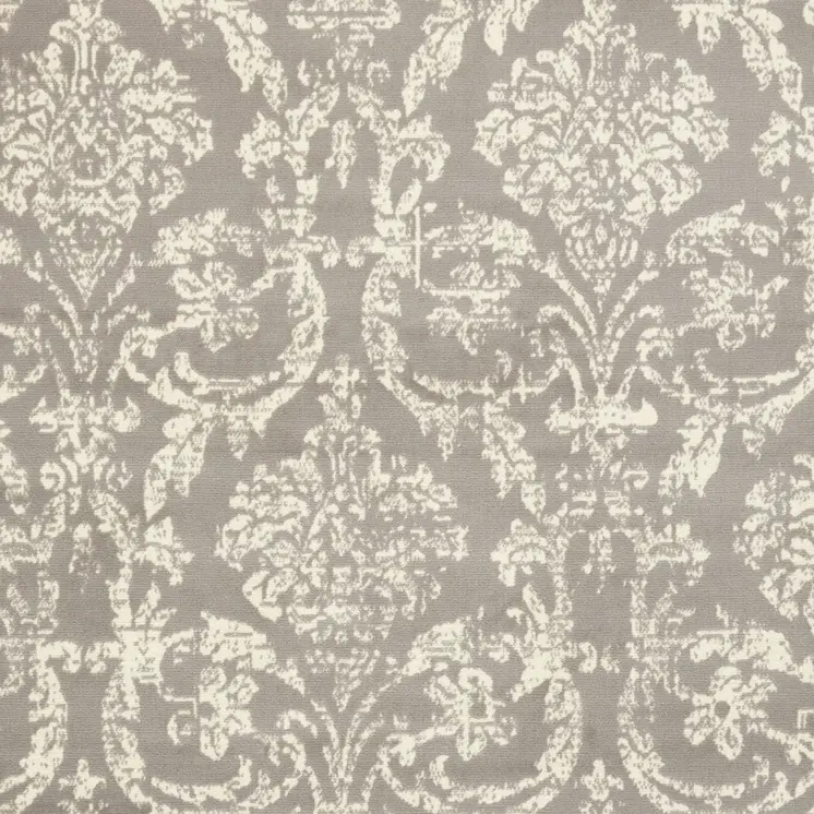6' X 9' Gray and Ivory Damask Power Loom Distressed Area Rug