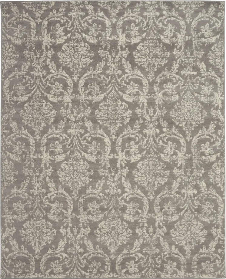 8' X 10' Gray Damask Power Loom Area Rug