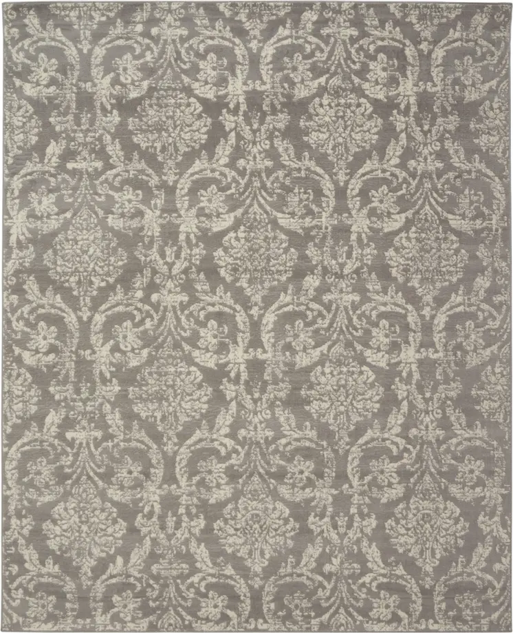 8' X 10' Gray Damask Power Loom Area Rug