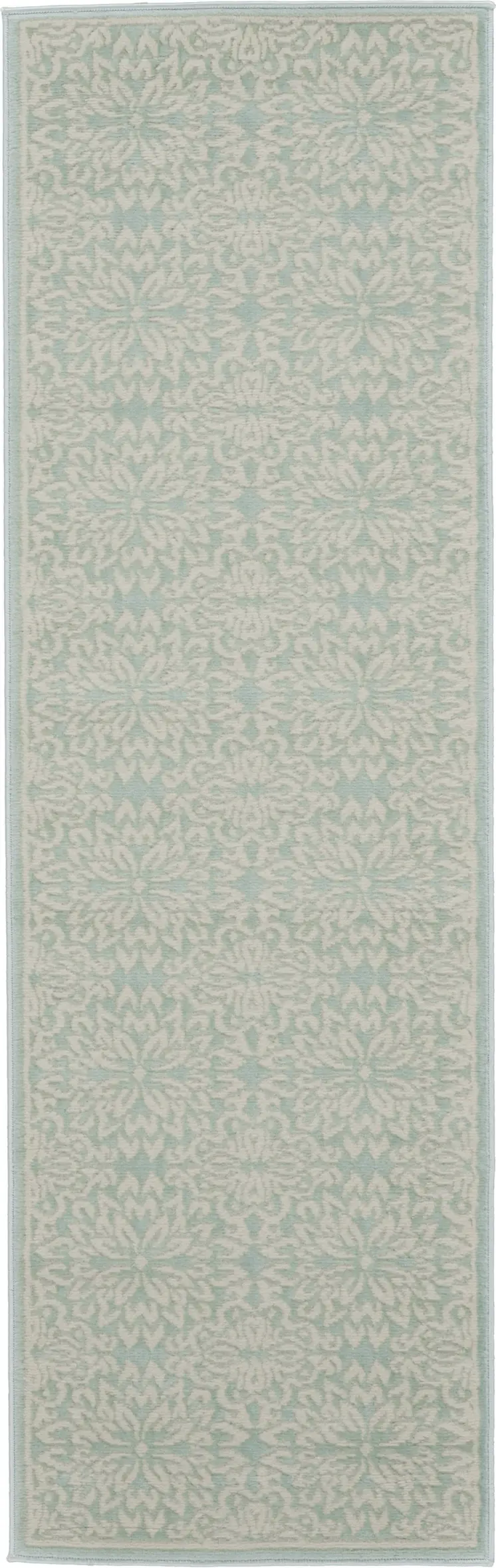 7' Aqua Floral Power Loom Runner Rug
