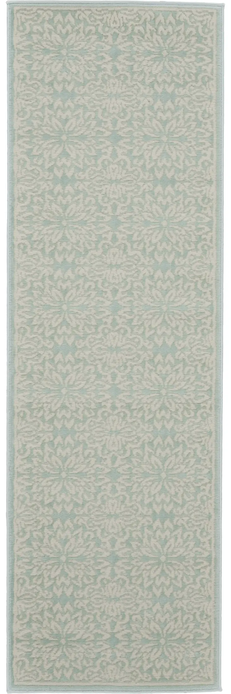 7' Aqua Floral Power Loom Runner Rug