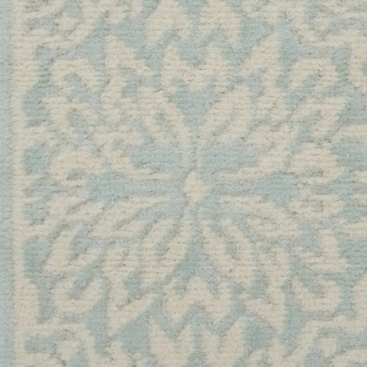 7' Aqua Floral Power Loom Runner Rug