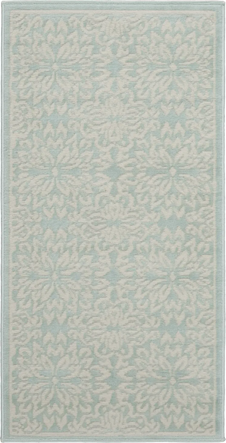 2' X 4' Aqua Floral Power Loom Area Rug