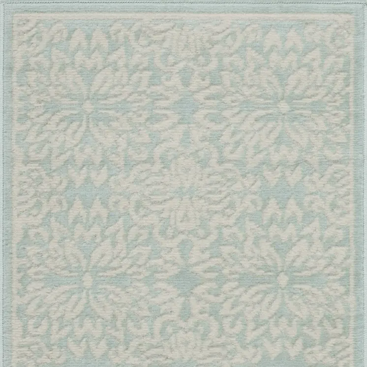 2' X 4' Aqua Floral Power Loom Area Rug