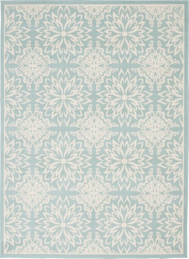 6' X 9' Aqua Floral Power Loom Area Rug