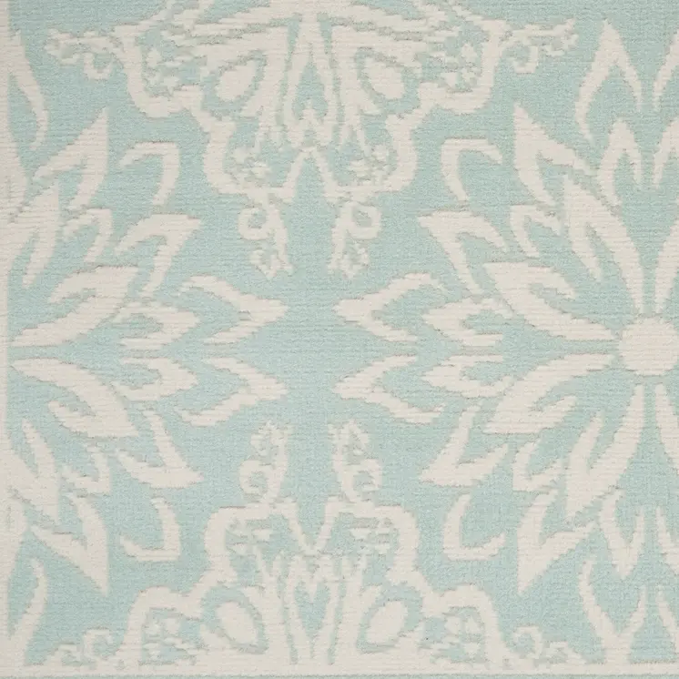 6' X 9' Aqua Floral Power Loom Area Rug