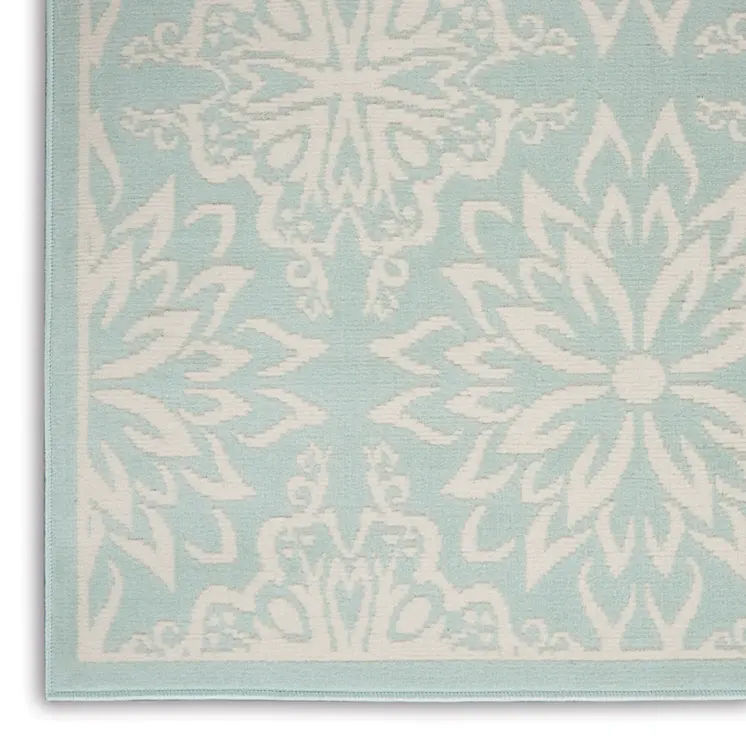 4' X 6' Aqua Floral Power Loom Area Rug