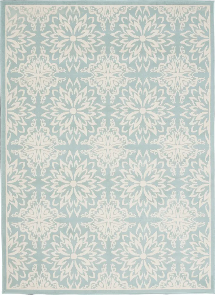 4' X 6' Aqua Floral Power Loom Area Rug