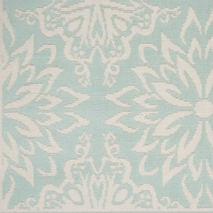 5' X 7' Blue and Ivory Floral Medallion Power Loom Area Rug