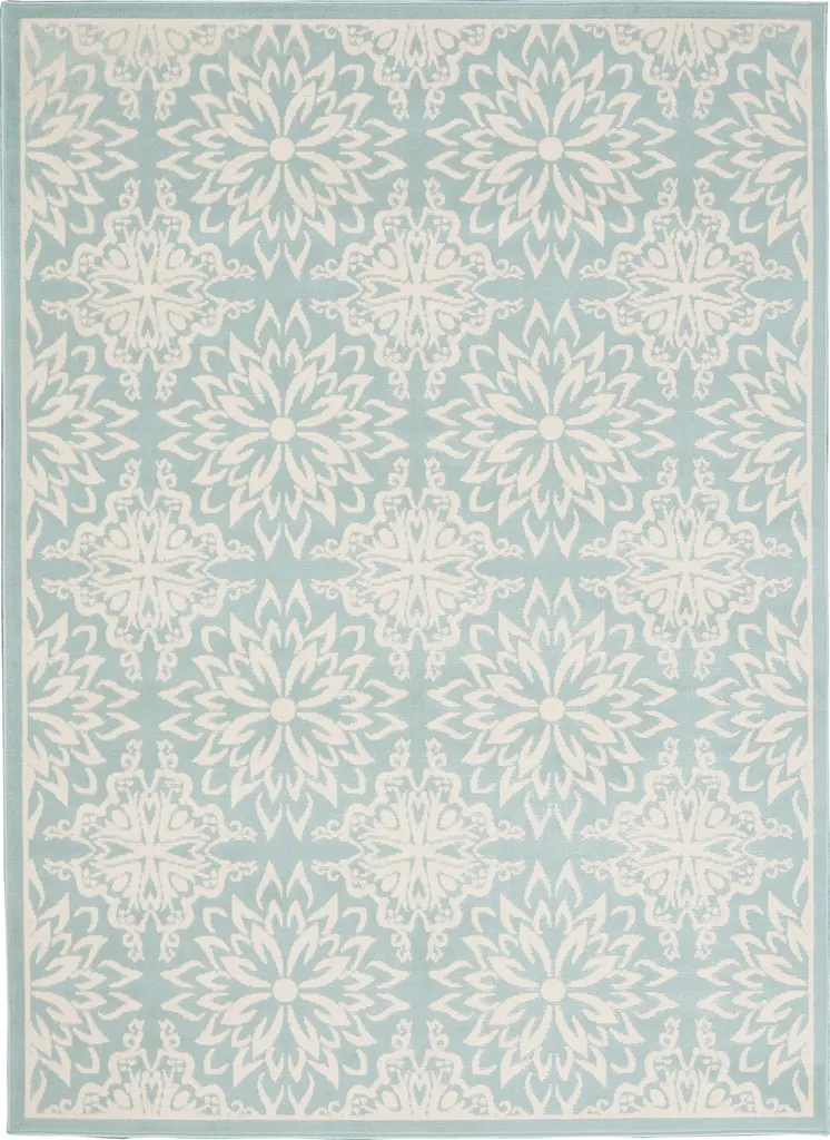 5' X 7' Blue and Ivory Floral Medallion Power Loom Area Rug