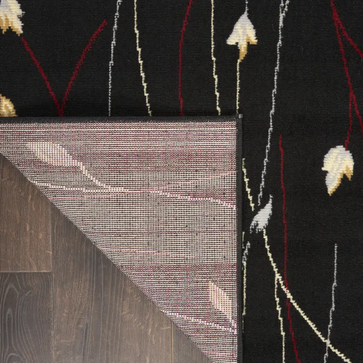 8' X 10' Black and Ivory Floral Power Loom Non Skid Area Rug