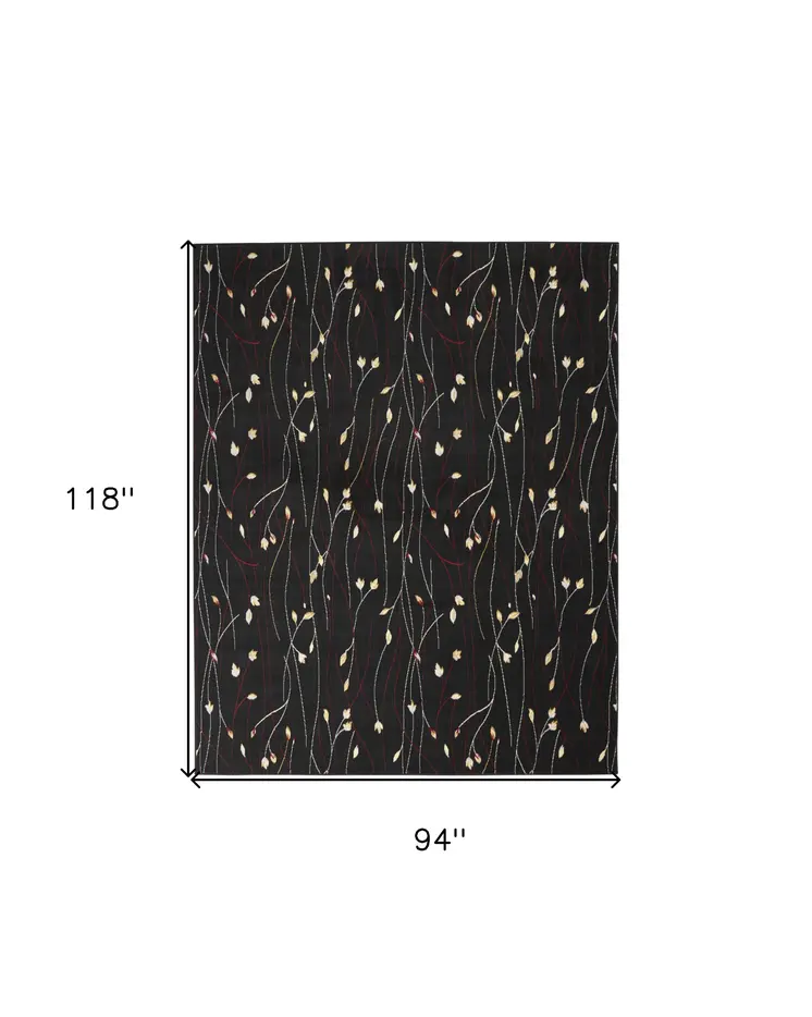 8' X 10' Black and Ivory Floral Power Loom Non Skid Area Rug