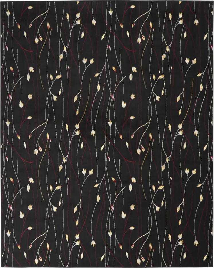 8' X 10' Black and Ivory Floral Power Loom Non Skid Area Rug
