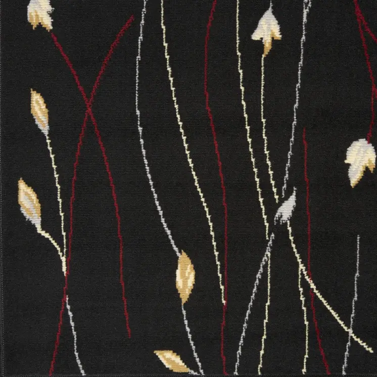 8' X 10' Black and Ivory Floral Power Loom Non Skid Area Rug