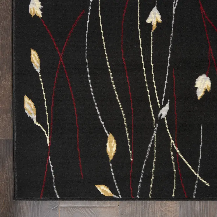 8' X 10' Black and Ivory Floral Power Loom Non Skid Area Rug