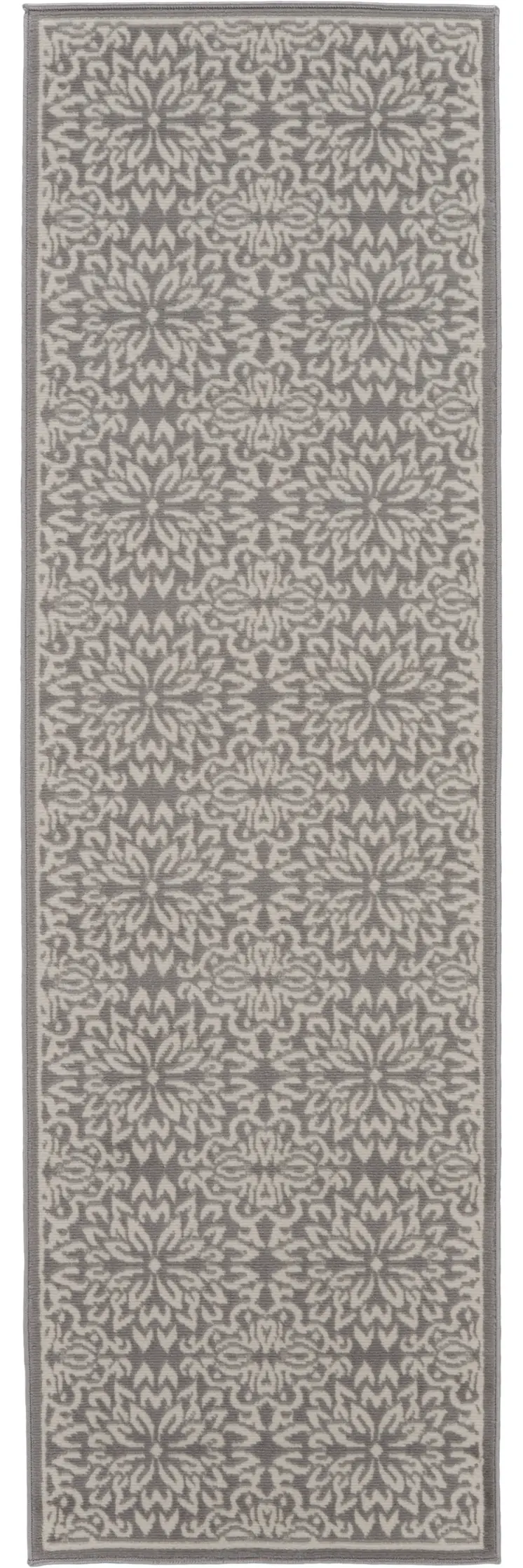 7' Gray Floral Power Loom Runner Rug