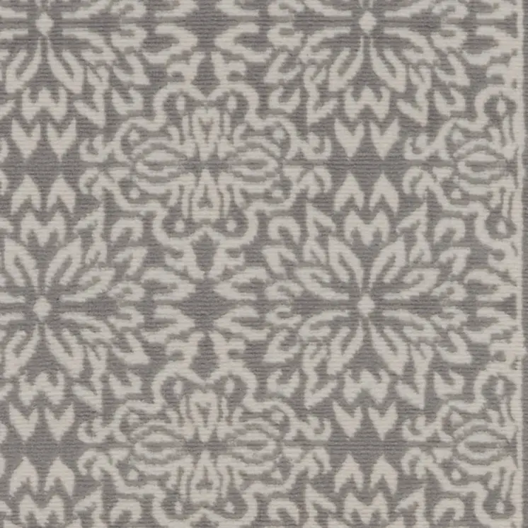 7' Gray Floral Power Loom Runner Rug