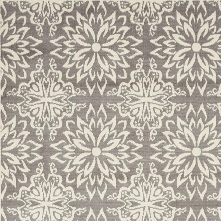 4' X 6' Gray Floral Power Loom Non Skid Area Rug