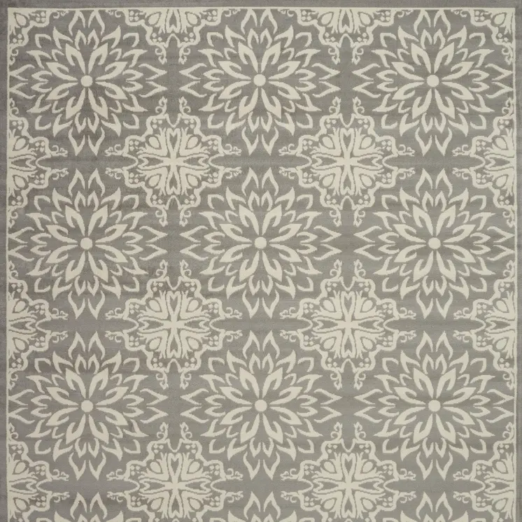 7' X 10' Gray Floral Power Loom Area Rug