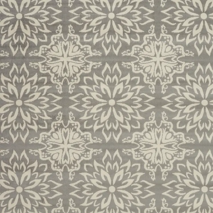 7' X 10' Gray Floral Power Loom Area Rug