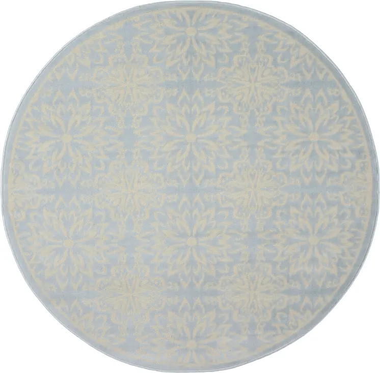 5' Light Blue Round Floral Power Loom Area Rug
