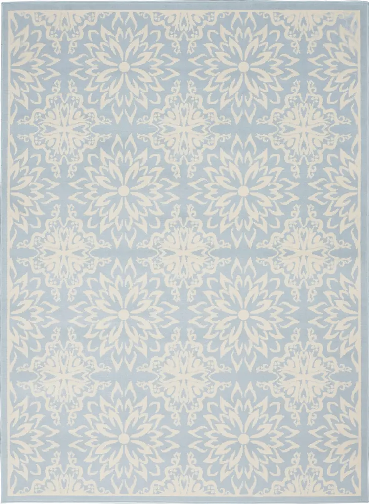 4' X 6' Light Blue Floral Power Loom Area Rug