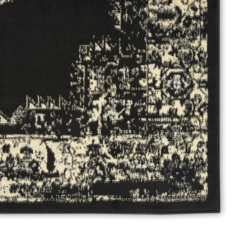 12' Black And Ivory Damask Runner Rug