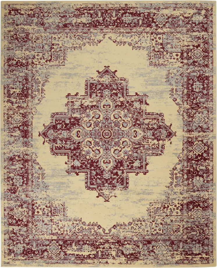 7' X 10' Cream Damask Power Loom Area Rug