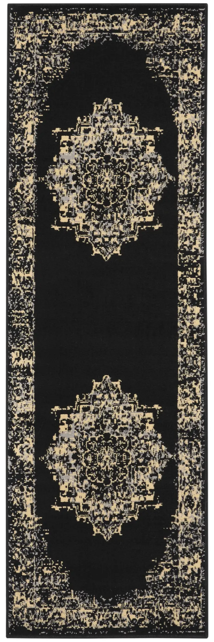 8' Cream Damask Power Loom Runner Rug