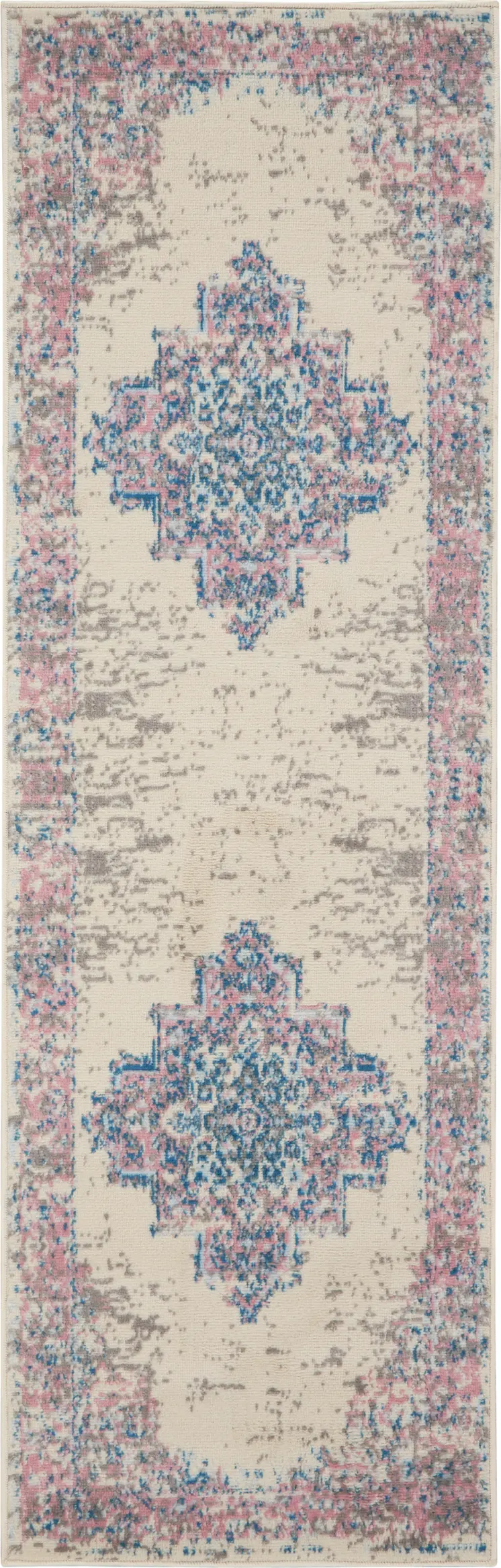 8' Pink Damask Power Loom Runner Rug