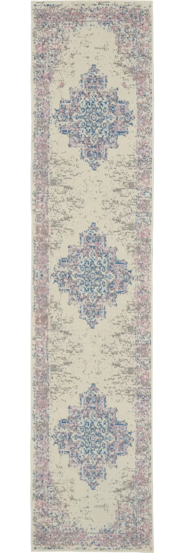 10' Pink And Ivory Medallion Runner Rug