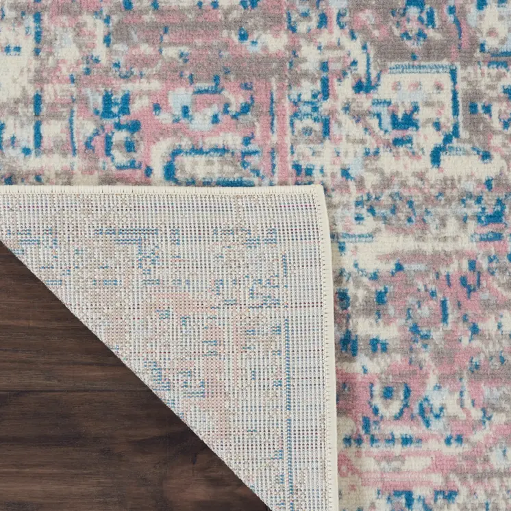 10' Pink And Ivory Medallion Runner Rug