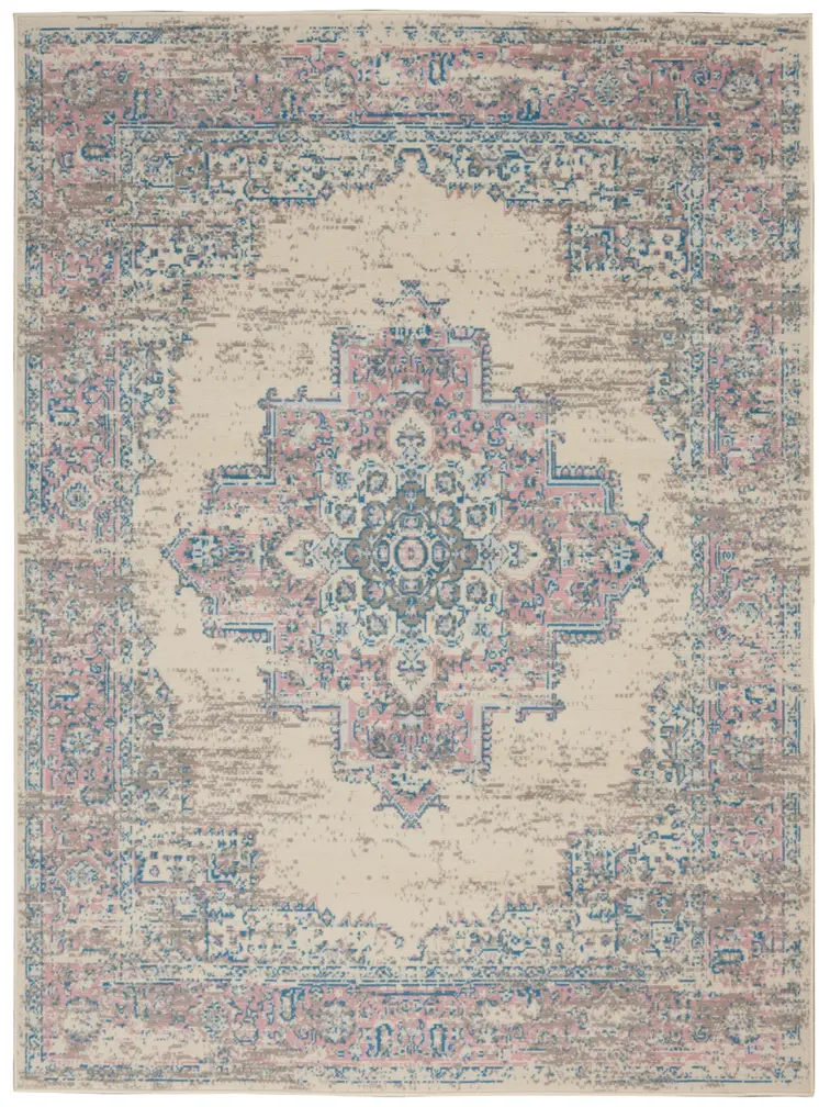 6' X 9' Pink and Ivory Medallion Power Loom Area Rug
