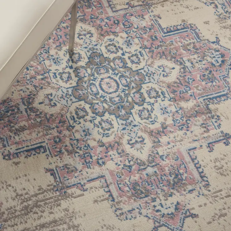 6' X 9' Pink and Ivory Medallion Power Loom Area Rug