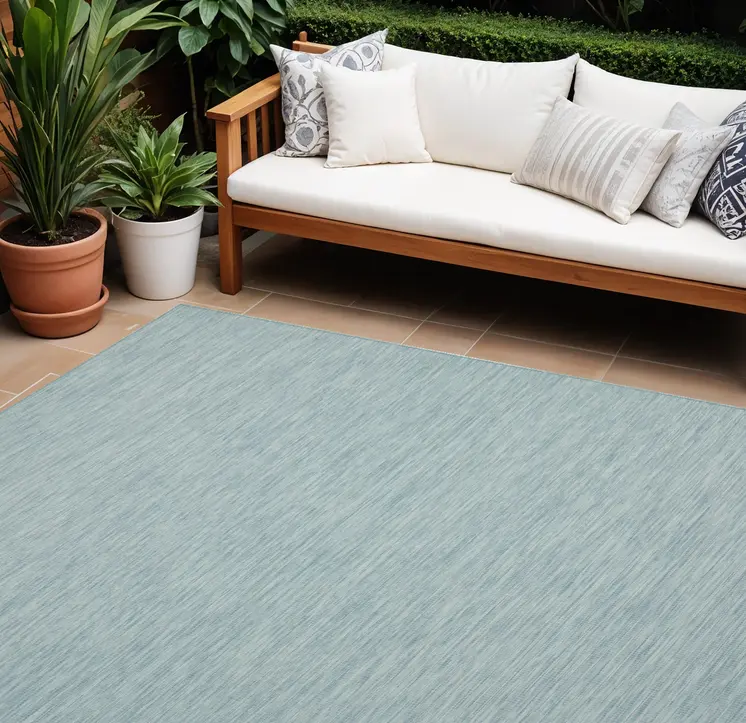 9' X 12' Aqua Indoor Outdoor Area Rug