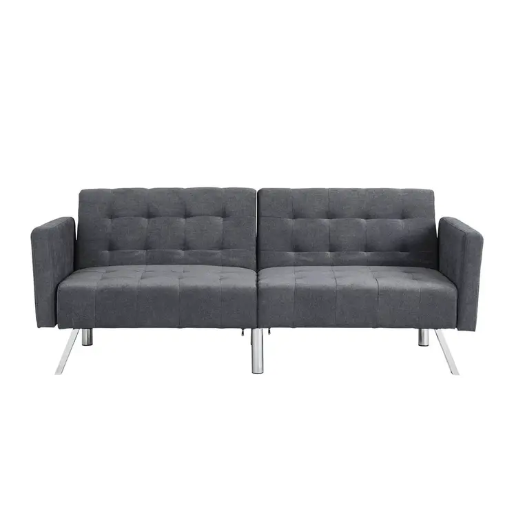 75" Dark Gray Linen Sleeper Sofa With Silver Legs