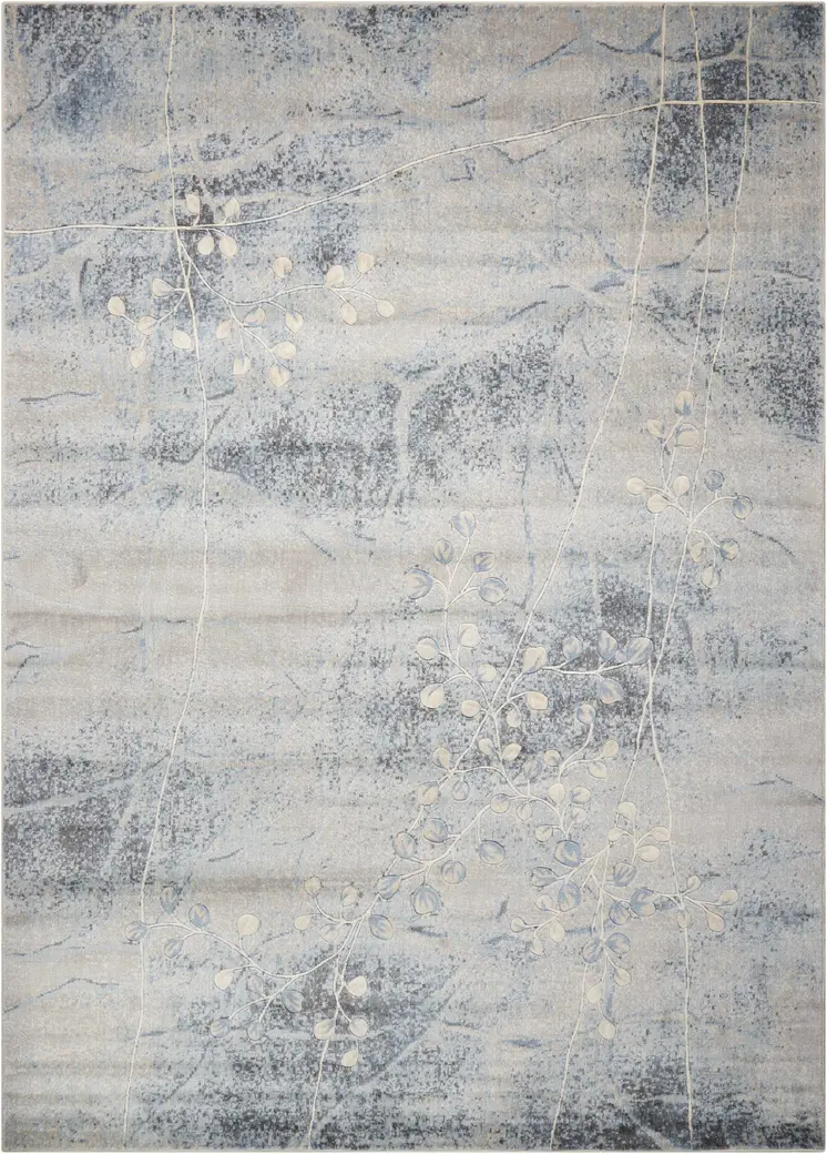 10' X 13' Blue and Silver Floral Power Loom Area Rug