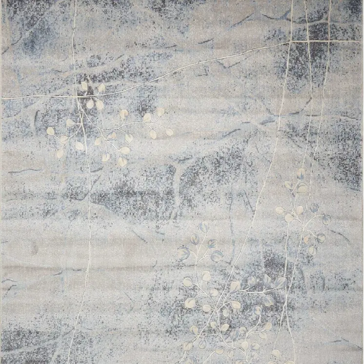 10' X 13' Blue and Silver Floral Power Loom Area Rug