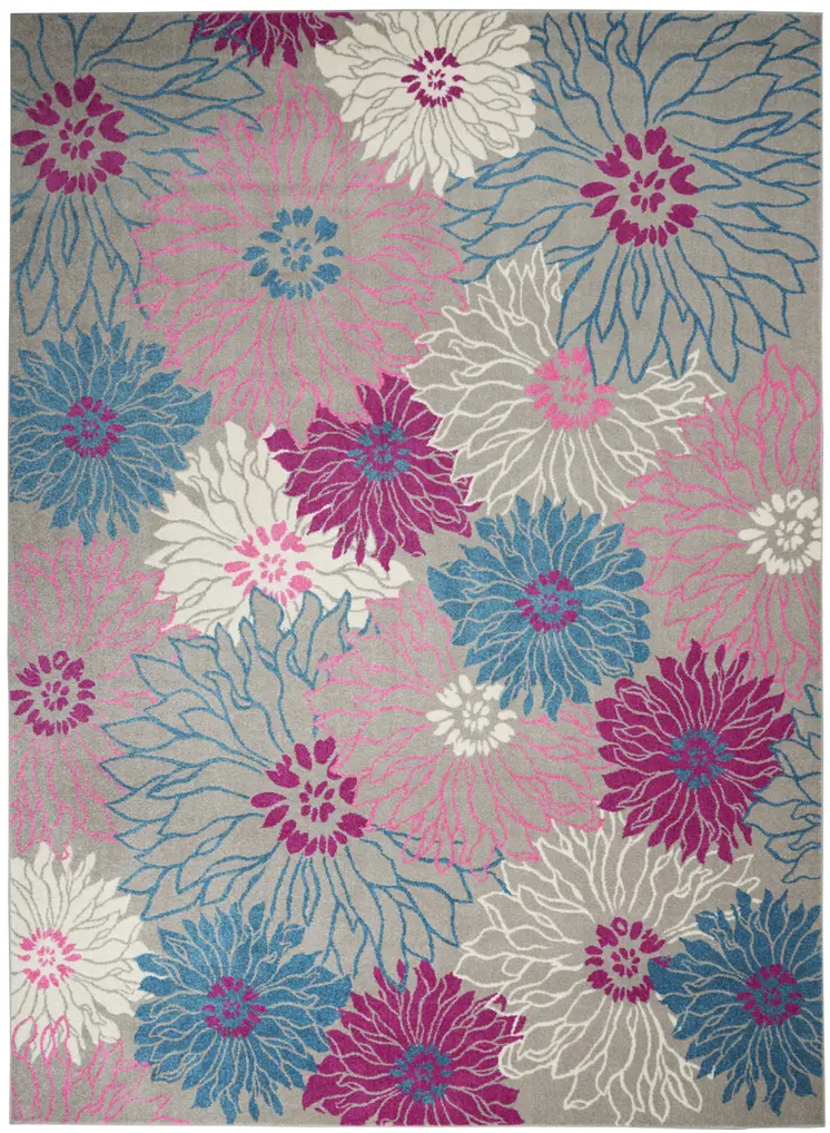 9' X 12' Blue Floral Power Loom Area Rug