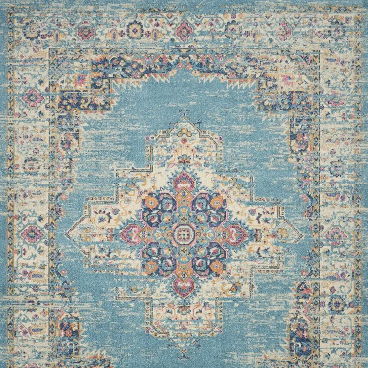 9' X 12' Light Blue Floral Power Loom Area Rug