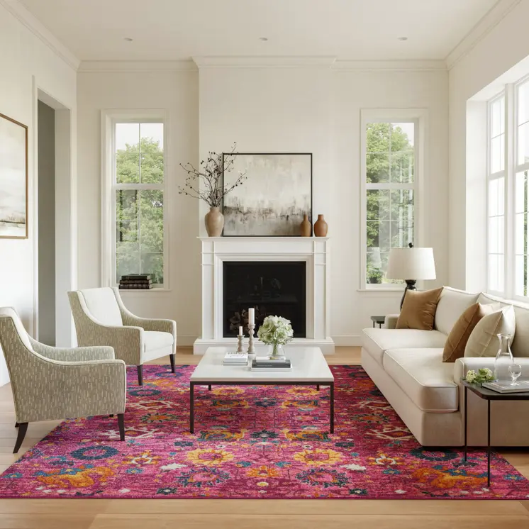 9' X 12' Pink Floral Power Loom Area Rug