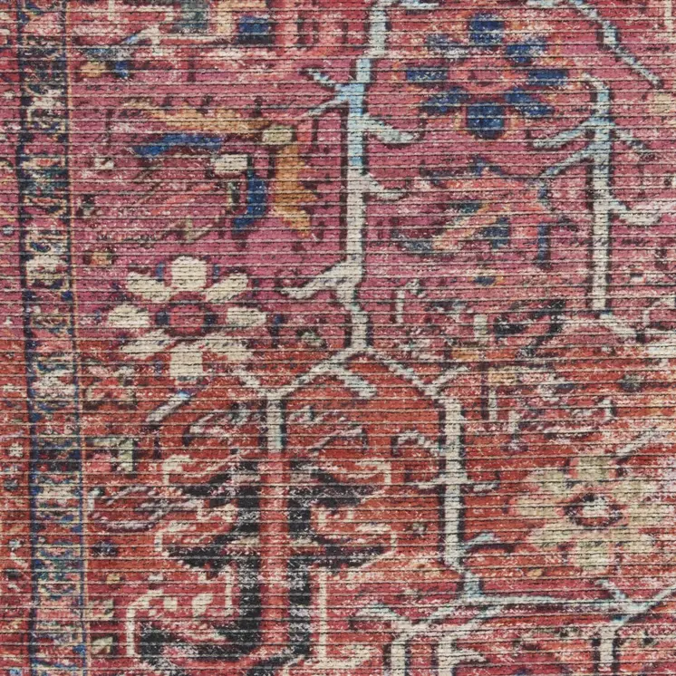 9' X 12' Red Floral Power Loom Distressed Area Rug
