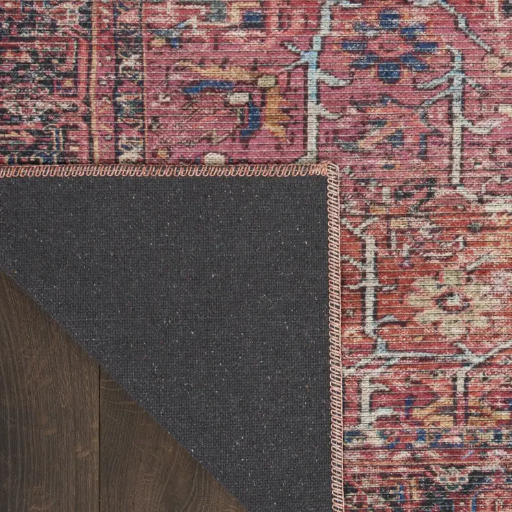 9' X 12' Red Floral Power Loom Distressed Area Rug