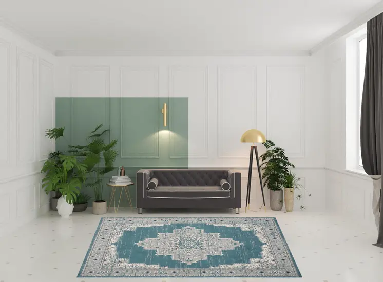 8' X 10' Aqua Floral Power Loom Distressed Area Rug