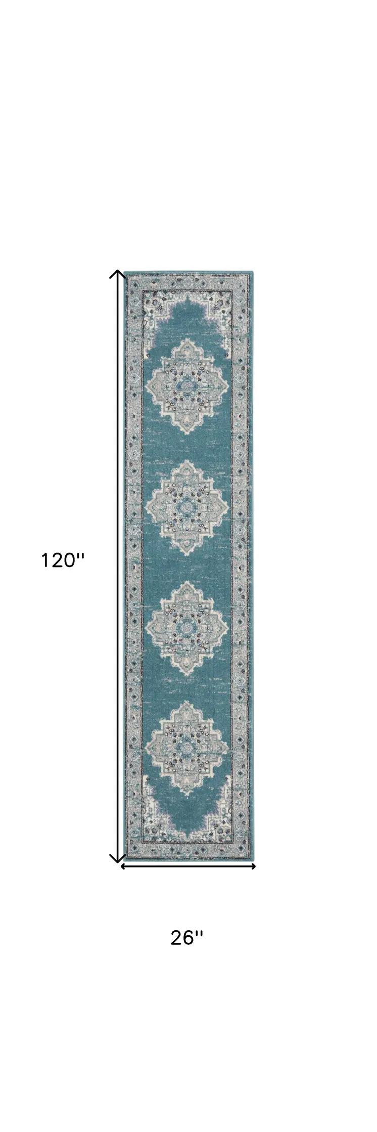 10' Gray And Aqua Oriental Distressed Runner Rug