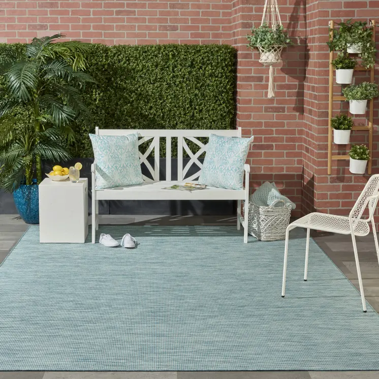 7' X 10' Aqua Indoor Outdoor Area Rug